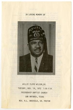 Primary view of object titled '[Funeral Program for Willie Floyd Wilson, Sr., November 14, 1972]'.