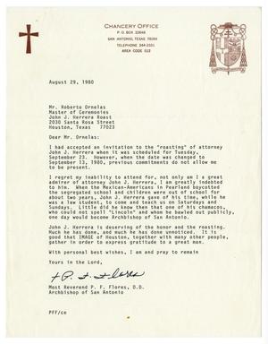 Primary view of object titled '[Letter from Reverend P. F. Flores to Roberto Ornelas - 1980-08-29]'.