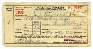 Primary view of object titled '[Poll tax receipt for John J. Herrera, County of Harris - 1938]'.