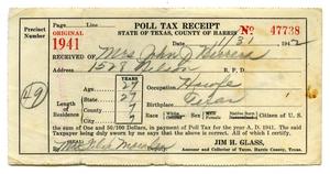 Primary view of object titled '[Poll tax receipt for Olivia C. Herrera, County of Harris - 1941]'.