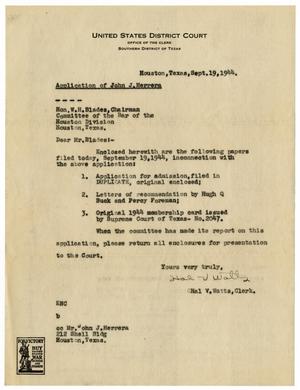 Primary view of object titled '[Letter from Hal V. Watts to W. H. Blade - 1944-09-19]'.