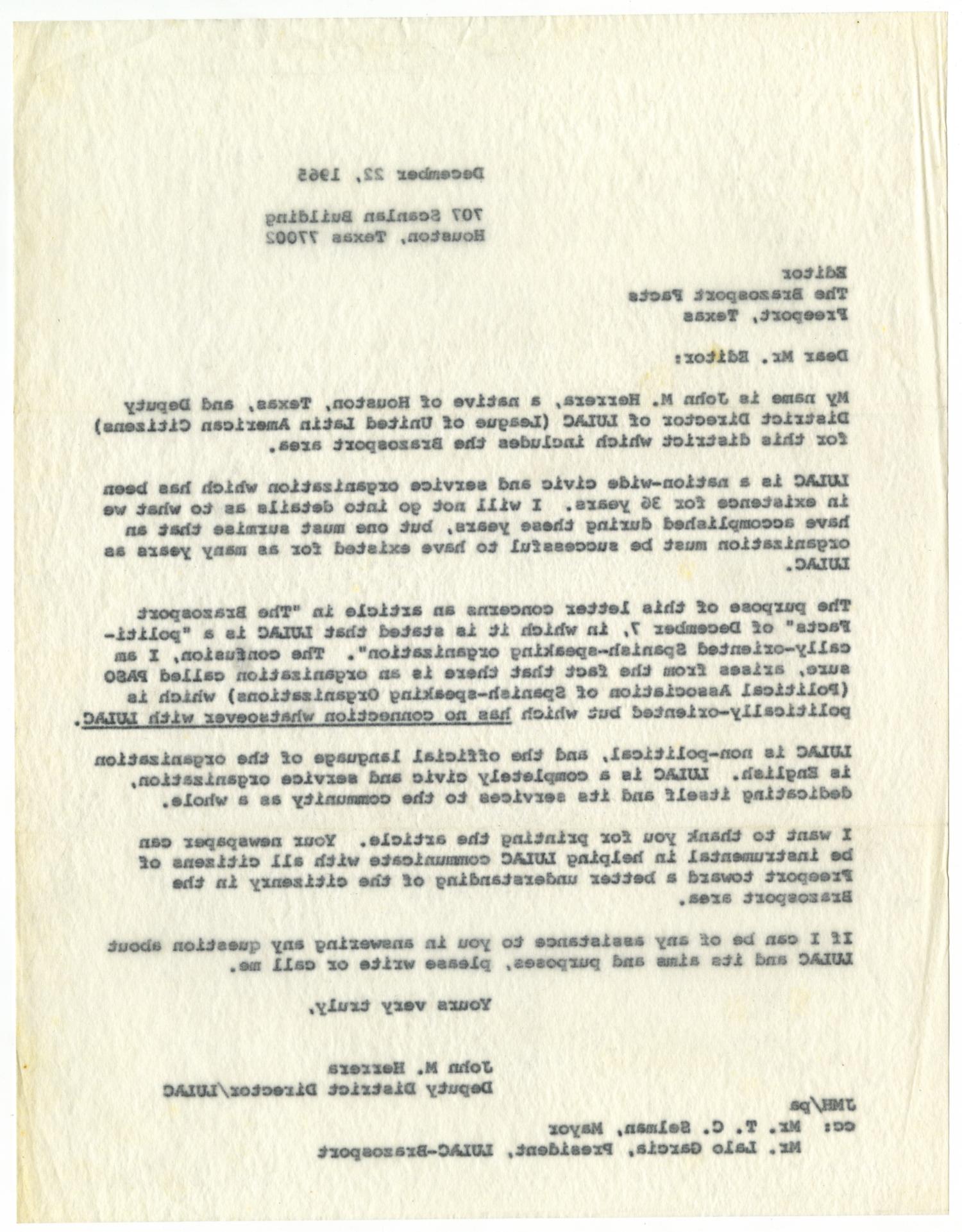 [Letter from John M. Herrera to the editor of The Brazosport Facts - 1965-12-22]
                                                
                                                    [Sequence #]: 2 of 2
                                                