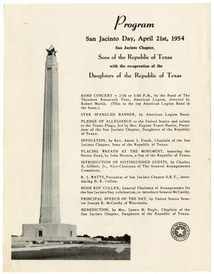 Primary view of object titled '[San Jacinto Day Program - 1954-04-21]'.
