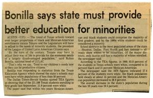 Primary view of object titled 'Bonilla says state must provide better education for minorities'.