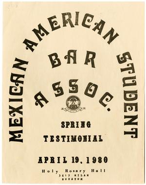 Primary view of object titled '[Program for the Mexican American Student Bar Association Spring Testimonial dinner]'.
