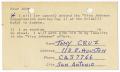 Primary view of [Postcard reply from Tony Cruz to John J. Herrera - 1964-05-25]