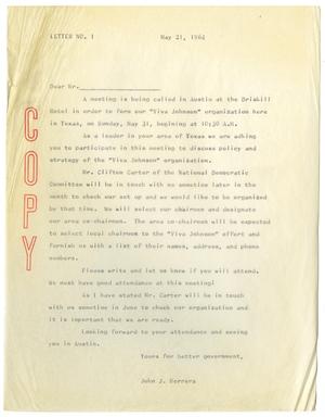 Primary view of object titled '[Letter template from John J. Herrera - 1964-05-21]'.