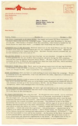 Primary view of object titled '[Connally Newsletter, Number 16, October 1, 1962]'.