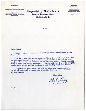 Primary view of object titled '[Letter from Bob Casey - 1974]'.