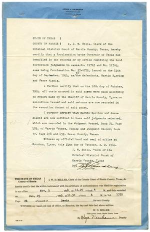 Primary view of object titled '[Release of Judgement, re: Jesse Alaniz - 1944-11-03]'.