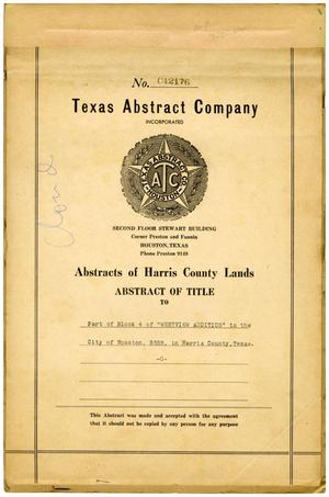 Primary view of object titled 'Abstract of Title to Part of Block 4 of "Westview Addition" to the City of Houston, SSBB, in Harris County, Texas'.
