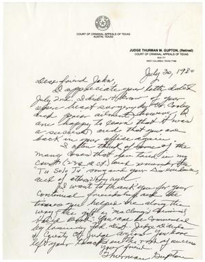 Primary view of object titled '[Letter from Thurman Gupton to John J. Herrera - 1980-07-30]'.