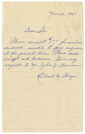 Primary view of object titled '[Letter from Richard M. Garza to A. D. Azios - 1951-11-23]'.