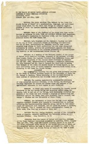 Primary view of object titled '[Resolution of League of United Latin American Citizens - 1952-01-27]'.
