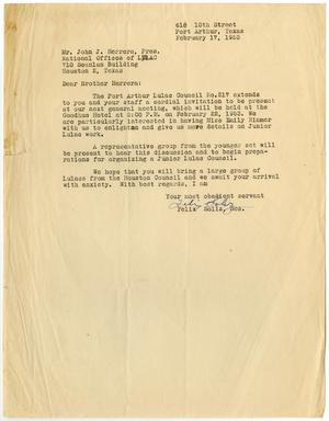 Primary view of object titled '[Letter from Felix Soliz to John J.Herrera - 1953-02-17]'.