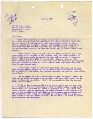 Primary view of object titled '[Letter from Albert Armendariz to Oscar M. Laurel - 1953-07-29]'.