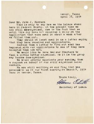 Primary view of object titled '[Letter from the Secretary of League of United Latin American Citizens of Jackson County to John J. Herrera - 1954-04-28]'.
