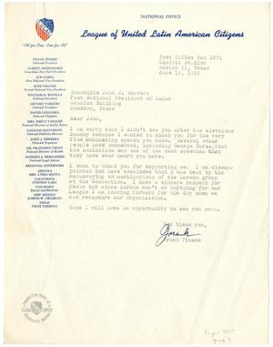 Primary view of object titled '[Letter from Frank Pinedo to John J. Herrera - 1955-06-15]'.