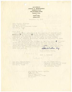 Primary view of object titled '[Letter from John J. Herrera to Marley Giddens - 1961-11-16]'.