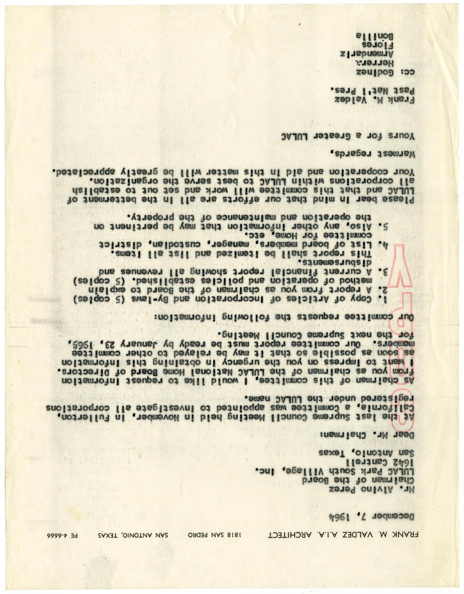 [Letter from Frank M. Valdez to Alvino Perez - 1964-12-07]
                                                
                                                    [Sequence #]: 1 of 2
                                                