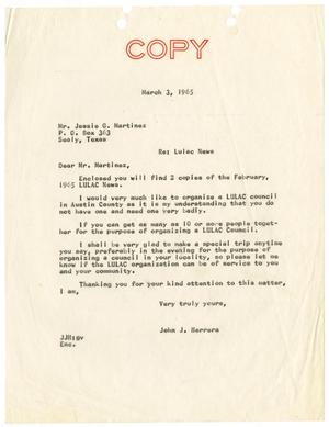 Primary view of object titled '[Letter from John. J. Herrera to Jessie G. Martinez - 1965-03-03]'.