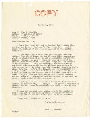 Primary view of object titled '[Letter from John J. Herrera to William D. Bonilla - 1965-03-10]'.
