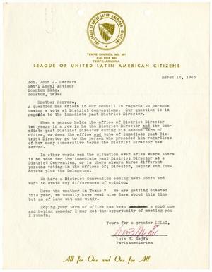 Primary view of object titled '[Letter from Luis B. Mejia to John J. Herrera - 1965-03-12]'.