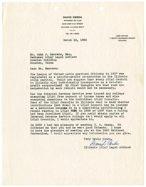 Primary view of object titled '[Letter from David Cerda to John J. Herrera - 1965-03-12]'.