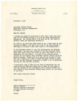 Primary view of object titled '[Letter from John J. Herrera to Clifton Carter - 1966-02-02]'.