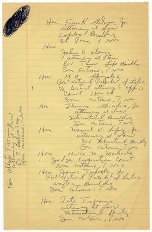 Primary view of object titled '[Address list of LULAC past National Presidents, 1966]'.
