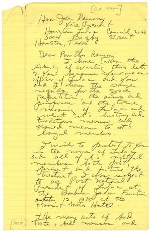Primary view of object titled '[Draft of letter from John J. Herrera to Joe Ramon - 1975-10-21]'.