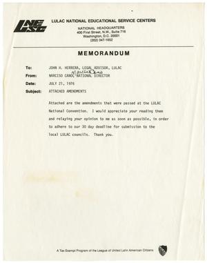 Primary view of object titled '[Memorandum from Narciso Cano to John J. Herrera - 1976-07-21]'.