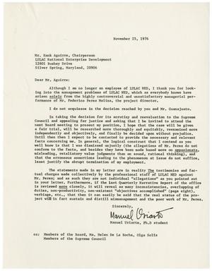 Primary view of object titled '[Letter from Manuel Uriarte to Hank Aquirre - 1976-11-25]'.