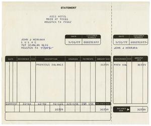 Primary view of object titled '[Bill for John J. Herrera from the Rice Hotel - 1977-05-31]'.