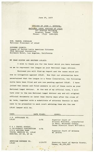 Primary view of object titled '[Letter from John J. Herrera - 1977-06-24]'.