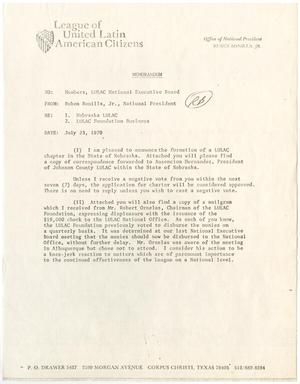 Primary view of object titled '[Memorandum from Ruben Bonilla, Jr. - 1979-07-23]'.