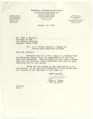Primary view of object titled '[Letter from John R. Baker to John J. Herrera - 1977-01-27]'.