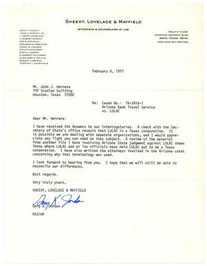 [Letter from Gary K. Jordan to John J. Herrera - 1977-02-08]