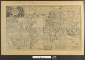 Primary view of A new & correct map of the whole world : shewing ye situation of its principal parts. Viz the oceans, kingdoms, rivers, capes, ports, mountains, woods, trade-winds, monsoons, variation of ye compass, climats, &c. With the most remarkable tracks of the bold attempts which have been made to find out the North East & North West Passages.