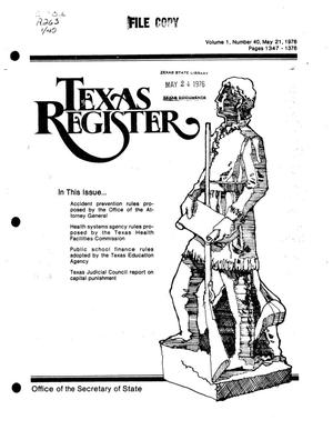 Primary view of object titled 'Texas Register, Volume 1, Number 40, Pages 1347-1376, May 21, 1976'.