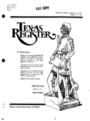 Primary view of object titled 'Texas Register, Volume 2, Number 4, Pages 115-144, January 14, 1977'.