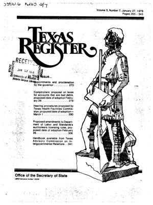 Primary view of object titled 'Texas Register, Volume 3, Number 7, Pages 265-343, January 27, 1978'.