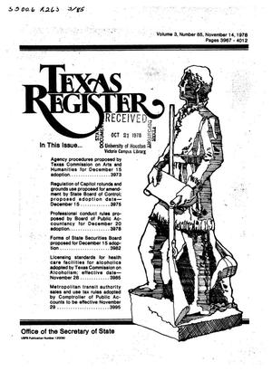 Primary view of object titled 'Texas Register, Volume 3, Number 85, Pages 3967-4012, November 14, 1978'.