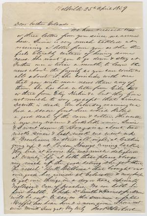 Primary view of object titled '[Letter from John Patterson Osterhout to Orlando Osterhout, April 25, 1859]'.