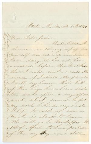 Primary view of object titled '[Letter from M. A. DeWitt to Junia Roberts Osterhout, March 12, 1871]'.