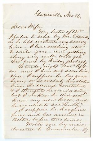 Primary view of object titled '[Letter from John Patterson Osterhout to Junia Roberts Osterhout, November 16, 1871]'.