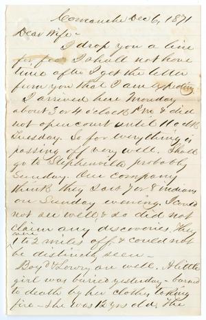 Primary view of object titled '[Letter from John Patterson Osterhout to Junia Roberts Osterhout, December 6, 1871]'.