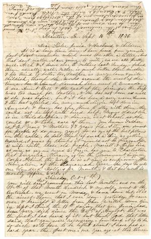 Primary view of object titled '[Letter from Sarah Osterhout to John Patterson Osterhout and Family, September 16, 1876]'.