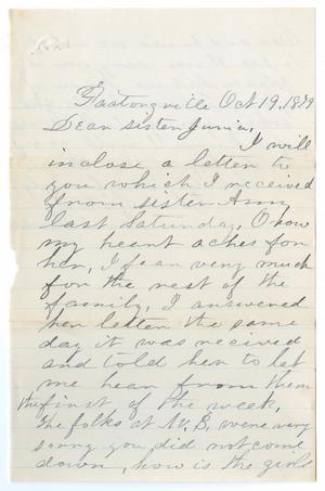 Primary view of object titled '[Letter from Sarah Frear to Junia Roberts Osterhout, October 19, 1879]'.