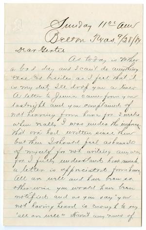 Primary view of object titled '[Letter from Paul Osterhout to Gertrude Osterhout, September 28, 1884]'.